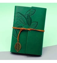 Yeşil Deri Kapaklı Yaprak Desenli Defter