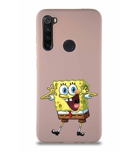 Xiaomi Redmi Note 8 Soft Premier Kapak Sünger Bob Tasarımlı Silikon Kılıf - Pudra (Şeffaf)