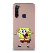 Xiaomi Redmi Note 8 Soft Premier Kapak Sünger Bob Tasarımlı Silikon Kılıf - Pudra (Şeffaf)