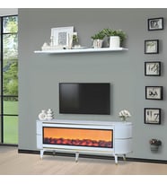 Dekoratif Şömineli TV Sehpası Uygulamalı 7 Renk Hoparlörlü Beyaz altın detaylı160x67x40 cm