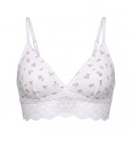 Kadın Pamuklu Bohçalık Çeyizlik Ve Hediyelik Pointel Çiçek Desenli Ribana Kumaş Dantel Detaylı Bralet BB2763
