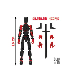 Robot 13 Dummy Siyah Kırmızı Tüm Eklemleri Hareketli Aksiyon Figürü Oyuncak