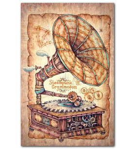 CakatabloEski Steampunk Gramofonu Görseli MDF Tablo