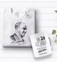 BK Gift Kişiye Özel Öğretmenler Günü Tasarımlı Kupa Bardak ve Atatürk Baskılı Tişört Hediye Seti- 3-18, Öğretmene Hediye, Öğretmenler Günü, 100. Yıl Hediyesi
