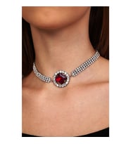 Kadın Bordo Oval Model Zirkon Taşlı Gümüş Pırlanta Abiye Gerdanlık Düğün Nişan Kolye Tasma Choker