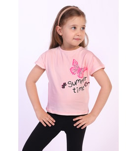 Toontoy Kız Çocuk Summer Time Baskılı Tişört (Pudra)
