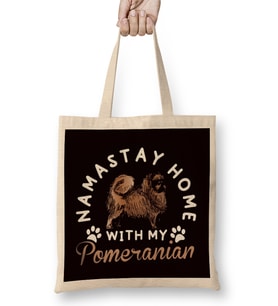 Stay Home With Pomeranian Pommy Pom German Spitz Puppy Pet Bez Çanta Uzun Saplı
