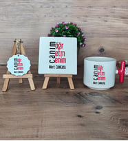 Öğretmene Hediye Canım Öğretmenim Hediye Seti Kupa Bardak T Kulplu, Dekoratif Taş, Anahtarlık Öğretmenler Günü Hediyesi (Model 1)
