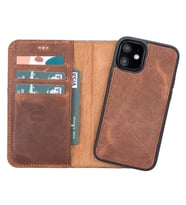 Apple iPhone 12 mini Uyumlu Deri Cüzdanlı Kılıf G2 Antik Kahve