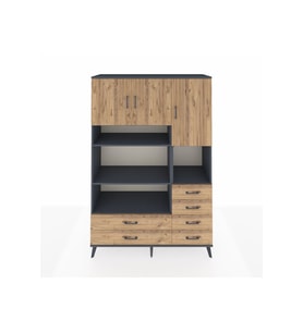 Hyperion Gardrop 9 Raflı 6 Çekmeceli 3 Kapaklı 132x44x195 Antrasit-Çam