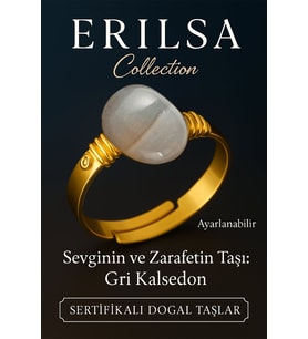 Sertifikalı Doğal Gri Kalsedon Taşı Yüzük – Kalın Tımbıl Kasa Gold Renk Ayarlanabilir (Çok Renkli)