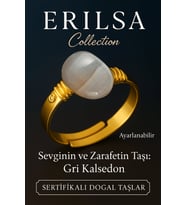 Sertifikalı Doğal Gri Kalsedon Taşı Yüzük – Kalın Tımbıl Kasa Gold Renk Ayarlanabilir (Çok Renkli)