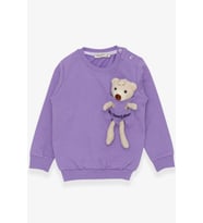 Breeze Kız Çocuk Sweatshirt Ayıcık Aksesuarlı 1.5-5 Yaş, Eflatun
