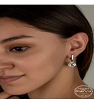 Swarovski Crystal Taşlı Gümüş Beyaz Sallantılı Kadın Küpe