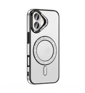 Apple iPhone 16 Plus Uyumlu Kılıf Pırlanta Taş Tasarımlı M-safe Şarj Özellikli Zore Karetta Silikon Kapak (Siyah)