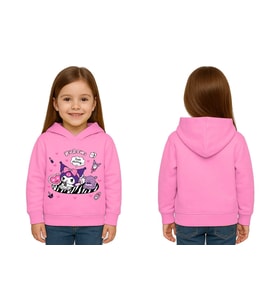 Unisex Baskılı Çocuk Swaetshirt Kapüşonlu 3 İplik Şardonlu Kuromi baskılı (Pembe)