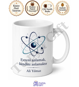 Atom Temalı Bilim Sever Hediyesi Baskılı Kupa Bardak Bilim İnsanı Hediye