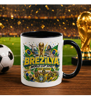 BK Gift Brezilya Taraftar Temalı Dünya Futbol Kupası Tasarımlı Siyah Kupa Bardak