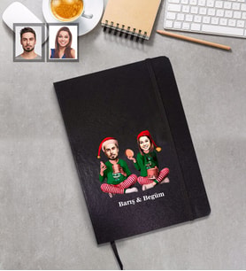 Kişiye Özel Yılbaşı Sevgili Karikatürlü Siyah Defter Model-5
