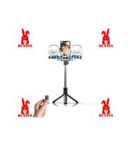 Samsung Galaxy S21 Uyumlu Tripod Işıklı Bluetooth Selfie Çubuğu Kumadalı Siyah (Siyah-Siyah)