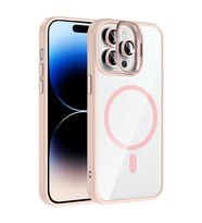 Apple iPhone 14 Pro Max Uyumlu Kılıf Standlı ve Kamera Lens Hediyeli M-Safe Şarj Özellikli Zore Etro Kapak (Pembe)