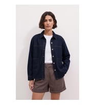 Kadın Gömlek Yaka Oversize Lacivert Jean Ceket