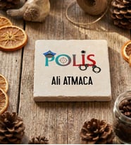 Kişiye Özel Polis Bardak Altlığı Polis Günü Hediyesi (Krem)