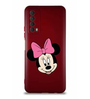 Huawei P Smart 2021 Soft Premier Kapak Minnie Mouse-C Tasarımlı Silikon Kılıf - Mürdüm (Şeffaf)
