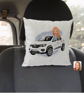 BK Gift Kişiye Özel Plakalı Kadın Renault Kwid Karikatürlü Kare Araç Koltuk Yastığı-1