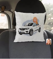BK Gift Kişiye Özel Plakalı Kadın Renault Kwid Karikatürlü Kare Araç Koltuk Yastığı-1