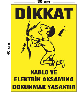 Metal Dikkat Kablo Ve Elektrik Aksamına Dokunmak 30cm x 40cm A3 Büyüklüğünde Uyarı Levhası Yönlendir