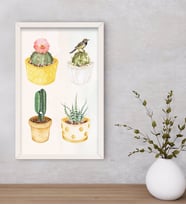 BK Gift Kaktüsler Tasarımlı Dekoratif Ahşap Beyaz Çerçeveli Tablo-2