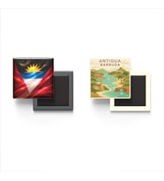 Buzdolap Magnetleri - Antigua ve Barbuda Bayrağı ve Paper Cut Tema - 2'li Set Magneti