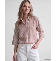 LCW Vision Bordo Çizgili Oversize Kadın Gömlek