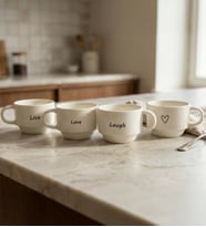 Live, Love, Laugh ve Kalp Baskılı 4'lü Porselen Espresso Kahve Fincan Takımı 100ml