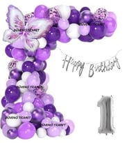 LÜKS MOR KELEBEK FOLYOLU GÜMÜŞ RAKAM YAŞ BALON ZİNCİR SET