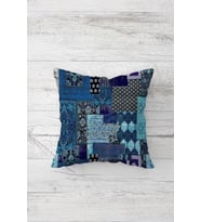 Mavi Patchwork Etnik Kırkyama Çift Taraflı Gizli Fermuarlı Yastık Kılıf Kırlent Koltuk Yastık Kılıfı (Turkuaz)