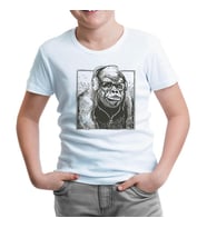 A Gorilla with Headphones Listening to Music Beyaz Çocuk Tshirt