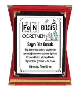 Fen Bilgisi Öğretmenine Hediye İsim Baskılı Plaket - Öğretmenler Günü Hediyesi (Kırmızı)