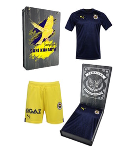 Fenerbahçe Orijinal A Takım Futbolcu Antrenman Çocuk T-Shirt + Şort Set Kutulu (Sarı-Lacivert)