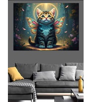 Kanatlı Melek Kedi Masalsı Portre Dekoratif Kanvas - Mdf Ahşap Tablo