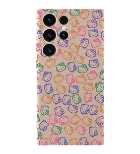 Samsung Galaxy S23 Ultra Uyumlu Lansman Kılıf Hello Kitty Tasarımlı İçi Kadife Kapak-Pudra (Şeffaf)