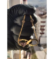 925 Ayar Gümüş 24 Ayar Altın Kaplama 2 Nazar Boncuklu Resimli Sonsuzluk Kolye