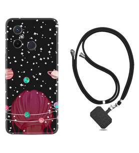 Xiaomi Redmi 12C Kılıf Resimli Boyun Askılı İpli Desenli Silikon Space Woman 1311