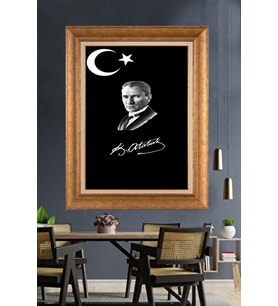 Altın Varaklı Çerçeveli Paspartulu Atatürk Tablo nh337 (Gold)
