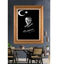 Altın Varaklı Çerçeveli Paspartulu Atatürk Tablo nh337 (Gold)