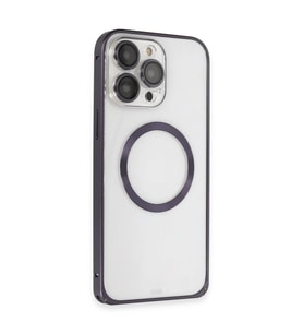 iPhone 14 Pro Kılıf Metal Bumper Magneticsafe Kapak - Derin Mor