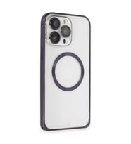 iPhone 14 Pro Kılıf Metal Bumper Magneticsafe Kapak - Derin Mor