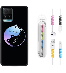 Vivo Y11S Y21S Y20 Y20S Y70 Kılıf Kablo Koruma Spiral Silikon Love Cats 1604