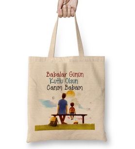 Babalar Günü Babaya Hediye 002 Bez Çanta Uzun Saplı